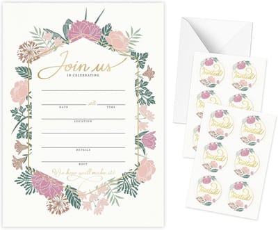 50 Luxe Bloemen Uitnodigingskaarten met Enveloppen en Stickers voor Bruiloft, Jubileum of Babyshower