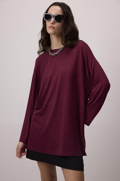 Touché Privé - Viscose tuniek met T-mouwen - Bordeaux - Dames