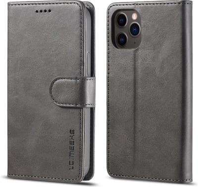 LC.IMEEKE Hoesje - Geschikt voor iPhone 12 Pro Max Hoesje - LC.IMEEKE Luxe Book Case - Grijs