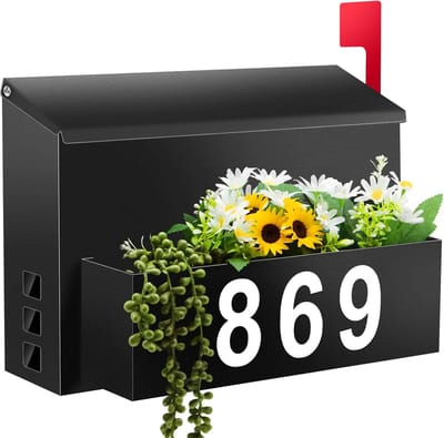 Grote Wandbrievenbus met Plantenbak en Nummerstickers - Roestvrij Verzinkt Staal