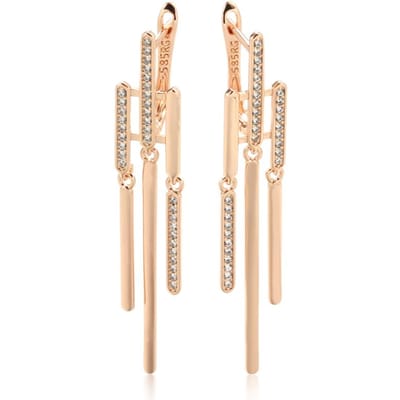 Boucles d'oreilles pendantes à longues pampilles de luxe pour femmes Mode Unique Couleur Or Rose Zircon Naturel Fête Bijoux Fins Quotidien beige