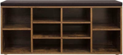 FurnStar - Schoenenkast - Schoenenbank - Schoenenrek - Opbergkast met 10 vakken - Met kussen - Voor entree - 104x30x48 cm - Bruin - Zwart