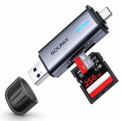 Sounix SD Kaart lezer USB C - USB 3.0 Card Reader - OTG Kaartlezer - Met LED indicatoren - High Speed Cardreader voor SD/Micro SD - Geschikt voor Telefoon, PC en Tablet - Aluminium