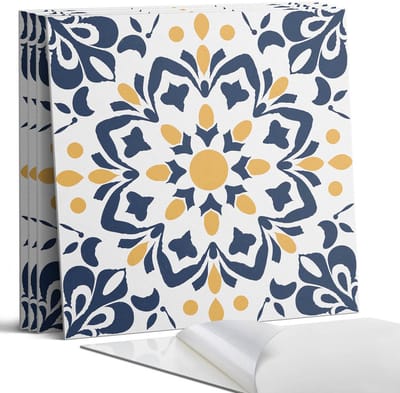 Coloray Wandpanelen Zelfklevend - Bloemenmandala-patroon Zelfklevende Wandpanelen - 50 cm x 50 cm - Geel Wandpaneel PVC - 5 stuks - Mozaïeken Wandpanelen Zelfklevend - Wandbord Keuken - Wandpaneel Badkamer