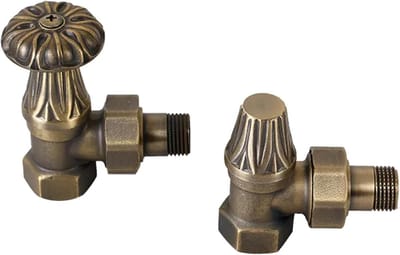 Ventielset Radiator - Verwarmingskraan Set - Gietijzeren Verwarmen - Bloemvormige Greep - 1/2 Inch Aansluiting - Grijs