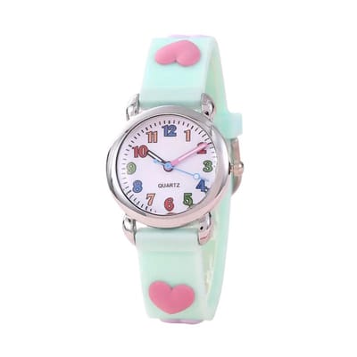 Kinderhorloge - 3D Hartjes Mintgroen | Siliconen | Ø 30 mm