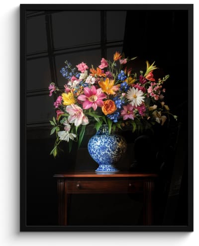 Poster in lijst - Fotolijst 50x70 cm - Posters - Kleur - Vaas - Bloemen - Boeket - Posterlijst zwart - Decoratie - Wanddecoratie woonkamer - Muurdecoratie slaapkamer