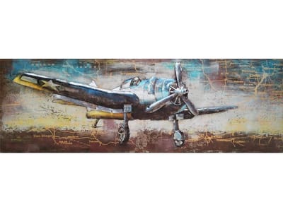 3D art Metaalschilderij - Propeller vliegtuig USA - handgeschakeld - 180 x 60 cm