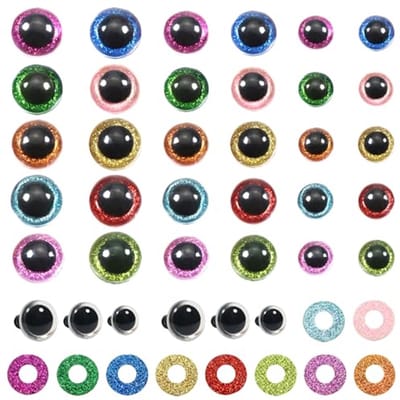 SnelShoppen - 60 Sets Glitter Veiligheidsogen met Wasjes Amigurumi Ogen 22mm 24mm 30mm Plastic Trapezium Pop Ogen voor Haakpop Penning Dieren | 10 Kle