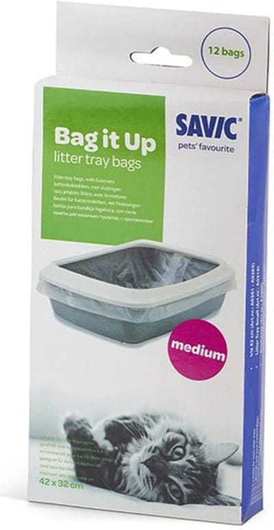 SAVIC Bag It Up kattenbakzakken medium 12 stuks met binder 42 x 32 cm - 30% gerecycleerd pastiek 3507.