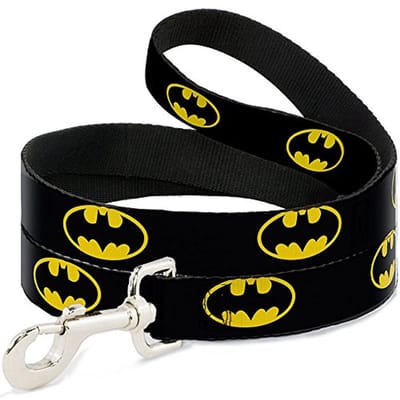 Hondenriem Batman Shield Zwart Geel 6 Voet Lang 1.5 Inch Breed