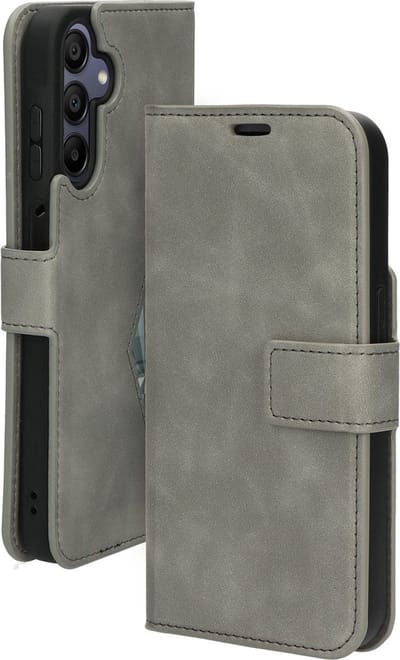 Mobiparts hoesje geschikt voor Samsung Galaxy A15 - Wallet/Boekhoesje - Eco Leer - Magneet Sluiting - Opberg vakken - Grijs