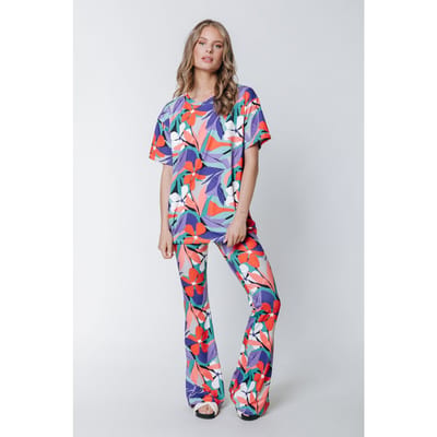 Colourful Rebel Big Flower Peached Flare Pants Multicolor Größe: XS | Ausgestellte Hosen Outlet | Damen | Orange