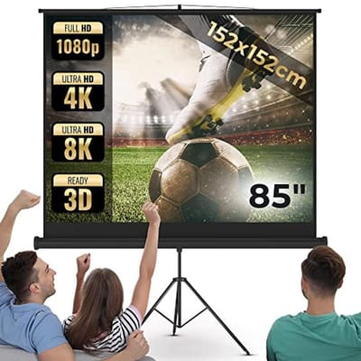 Projectiescherm - Handmatig Inklapbaar, Retractable 16:9/4:3/1:1, HD 4K 3D - Cine Screen voor Buiten of Tuin (152x152cm - 85", inclusief statief)