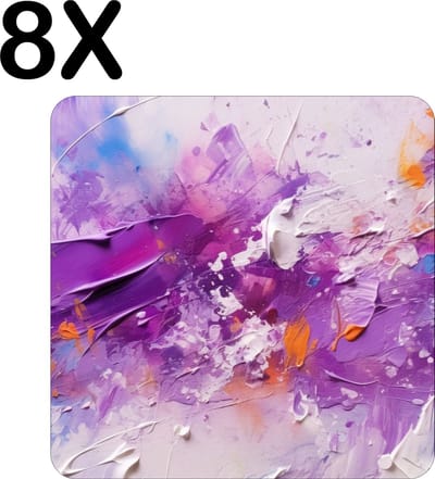 Luxe Placemat - Kleurvolle Abstract - Verf Kunst - Paars - Set van 8 Placemats - 50x50 cm - 2 mm dik Vinyl - Anti Slip - Afneembaar