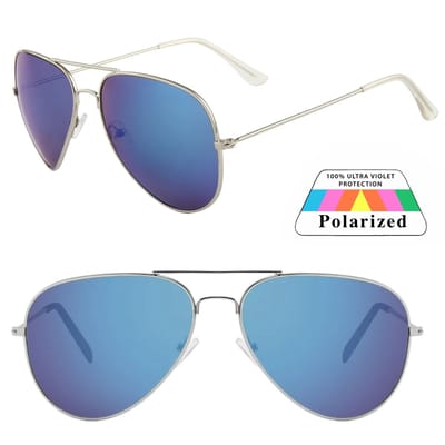 Fako Sunglasses® - Pilotenbril - Polariserend - Polarized - Piloot Zonnebril - Heren Zonnebril - Dames Zonnebril - Zilver - Blauw