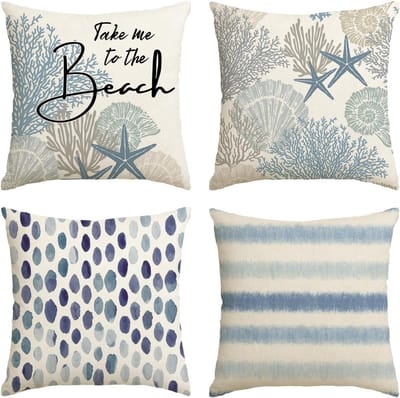 Set van 4 Oceanische Sierkussenhoezen 45x45cm met Zomerse Strandprints