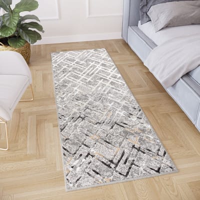 Tapiso Crystal Loper Tapijtloper Beige Gang Laagpolig Vloerkleed Maat- 70x200