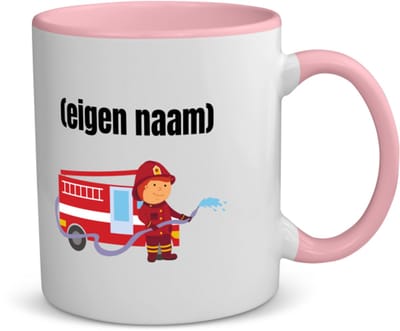 Akyol - brandweerman met brandweerwagen koffiemok - theemok - roze - Brandweer - iemand die werkt bij de brandweer - met eigen naam - leuk cadeau voor iemand die bij de brandweer werkt - cadeau - kado - 350 ML inhoud