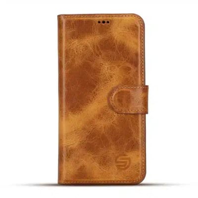 Leder Hoesje geschikt voor iPhone 17 Hoesje Leer - Solidenz Moda Book Case Lederen - Echt leer - Telefoonhoesje Met Pasjeshouder - Top Grain Leather Case - Lichtbruin