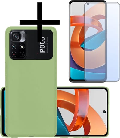 Hoesje - Met Screenprotector - Geschikt voor Xiaomi Poco M4 Pro 5G - Sterk & Shockproof - Back Cover - Siliconen Case - Telefoon Hoes - Groen