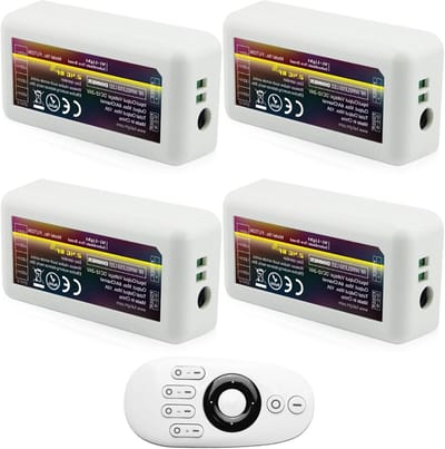 Afstandsbedieningsset voor LED-strips met 4 dimmers, 2,4 GHz draadloze RF, 4 zones, DC 12 V/24 V