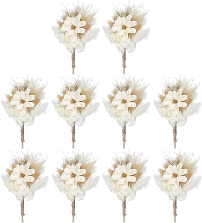 Mini boeket - Droogbloemen decoratie - Handwerk projecten - Natuurlijke wilde bloemen - 10 stuks - Wit