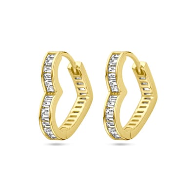 Hartvormige Gepolijste Luxe Klap Oorbellen Zirkonia 16 x 3.5 mm.