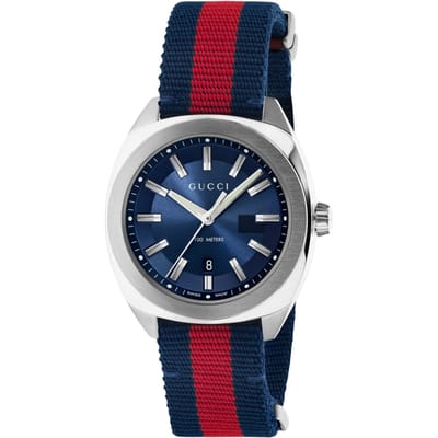 Gucci YA142304 GG2570 Heren 41mm Blauw Canvas Horloge - Stijlvol & Duurzaam