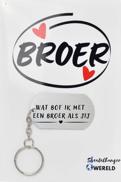 Wat bof ik met een broer als jij Sleutelhanger inclusief kaart - broer cadeau - broer - Leuk kado voor je broer om te geven - 2.9 x 5.4CM