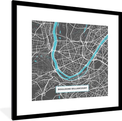 Fotolijst incl. Poster - Frankrijk - Stadskaart - Kaart - Plattegrond - Boulogne-Billancourt - 40x40 cm - Posterlijst