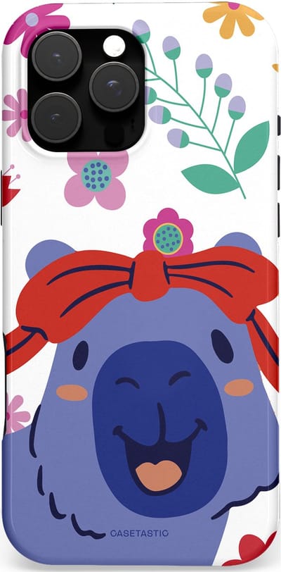 Casetastic Hoesje Geschikt voor Apple iPhone 16 Pro Max Magsafe - Stijlvolle Beschermende Duo-layer Case - Gestrikte Blauwe Capibara