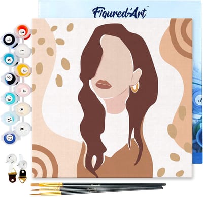 Figured'Art Mini Schilderen op Nummer Volwassenen 20x20cm met lijst Peinzende vrouw - Klein Formaat Creatieve Hobby Kit DIY Art Nummer Compleet
