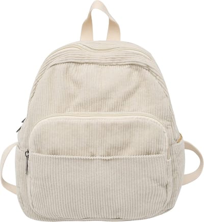 Rugzak -Kleine Corduroy Rugzak-voor Vrouwen Unisex Lichtgewicht Dagrugzak Rugzakken Casual Reistas-Beige