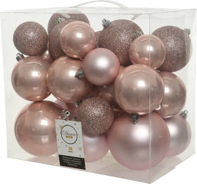 Decoris Kerstballen - 26x st - lichtroze - 6-8-10 cm - kunststof - kerstversiering