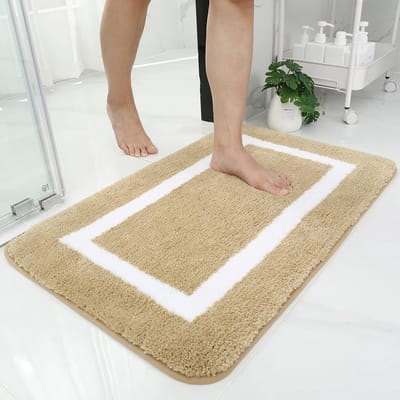 Zachte Antislip Badmat Hoogpolig Beige - Wasbaar Microvezel Badtextiel 60x90 cm