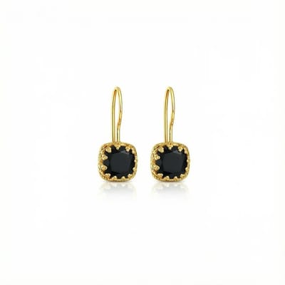 Petit Comité - Oorhangers Elodie - Zwarte Onyx - 925 sterling zilver - 14k gold plated