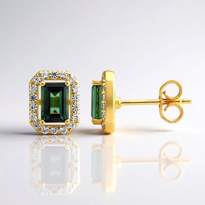 Cavill - Zilveren Oorbellen 925 Sterling Zilver Goudplateerd - 2x 0,91 Ct Braziliaanse Indigoliet - 36 Zirkonen - Elegant Modern