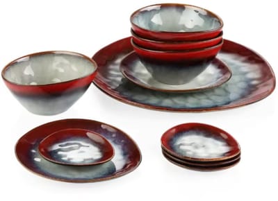 Vittoria Serviesset - 11 delig - Lava rood - Dinerborden - Bordenset - Diepe borden - Ontbijtborden - Servies - Keukenservies