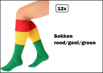 12x Paar Sokken rood/geel/groen maat 39-42 - Carnaval themafeest Limburg fun kousen festival