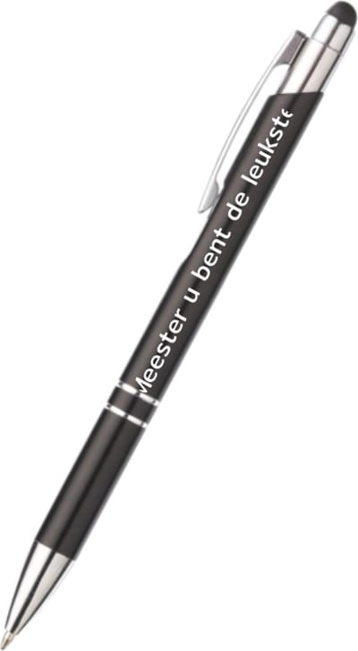 Akyol - de leukste meester pen - zwart - gegraveerd - Juf - lerares - leraar - de leukste juf of meester - leuk cadeau voor de juf of meester om te geven - bedankt cadeau - lerares - juf - met soft touch