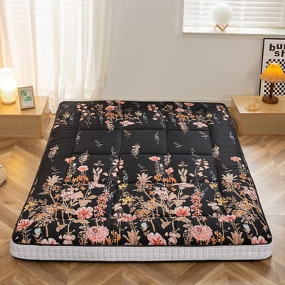 Japanse Vloermatras - Opvouwbaar Slaapkussen - Comfortabel Slapen - Extra Dik Ontwerp - 190 x 90 cm - Zwart Floral
