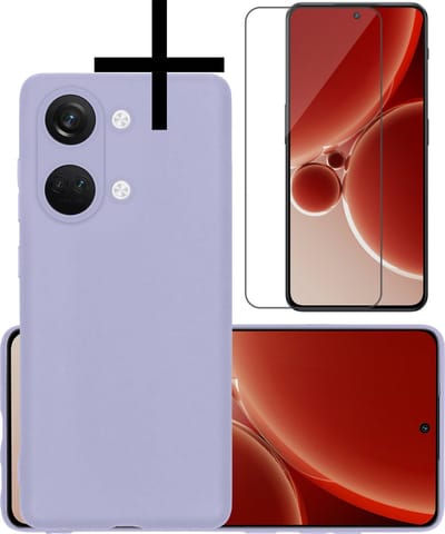 Hoesje - Met Screenprotector - Geschikt voor OnePlus Nord 3 - Sterk & Shockproof - Back Cover - Siliconen Case - Telefoon Hoes - Lila