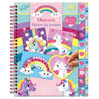Totum Unicorn sticker puzzel doeboek A5 - vakantieboek stickeren op nummer incl. kleurplaten - speelgoed meisjes vanaf 3 jaar