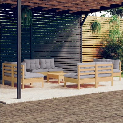 vidaXL - 9-delige - Loungeset - met - grijze - kussens - grenenhout