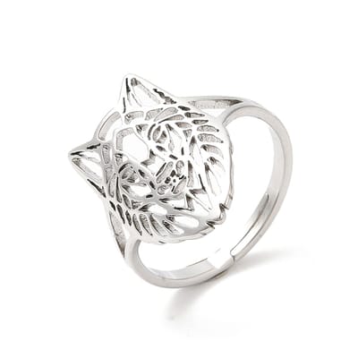 Ring stainless steel wolf bohemian, one size ring, zilverkleurig, 100% waterproof, verstelbare ring, cadeau
