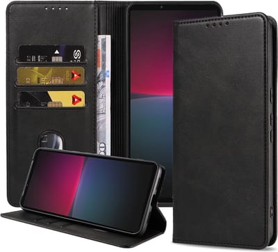 Smartphonica Telefoonhoesje geschikt voor Sony Xperia 10 IV kunstleren Hoesje met Magnetische sluiting en Pasjeshouders Book Case met Klepje - Zwart geschikt voor Sony Xperia 10 IV