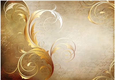Fotobehangkoning - Behang - Vliesbehang - Fotobehang Gouden Versiering - Abstract Goud - Luxe - Hotel Chique - Gold leaf - 400 x 280 cm
