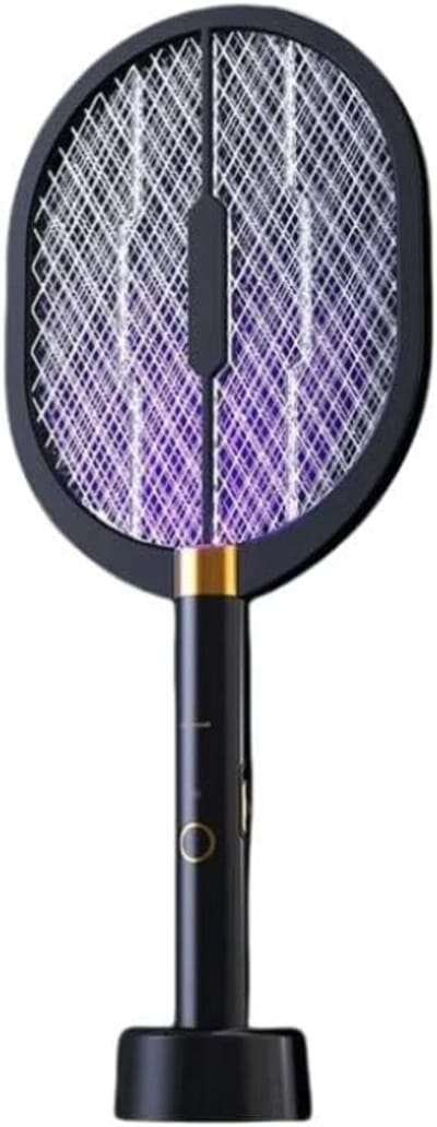 VHV Elektrische muggenmepper - Elektrische vliegenmepper met draaibare kop - Superkrachtig - 2-in-1 elektrische muggenmepper - Oplaadbaar - Met UV-vanglamp - Geschikt voor binnentuinen - Black Knight [Verbeterde versie]