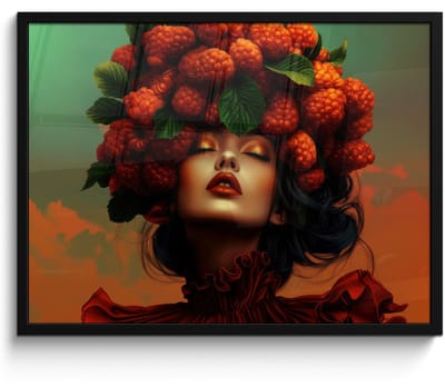 Poster in lijst - Fotolijst 70x50 cm - Posters - Vrouw - Frambozen - Bladeren - Posterlijst zwart - Decoratie - Wanddecoratie woonkamer - Muurdecoratie slaapkamer
